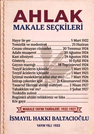AHLAK: Makale Seçkileri 1922-1927 İSMAYIL HAKKI BALTACIOĞLU